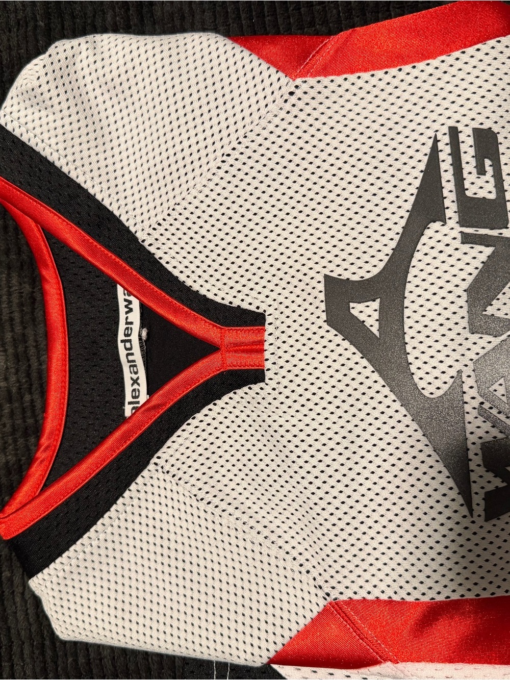 Alexander Wang White Mesh Undershirt with Red and Black Trim